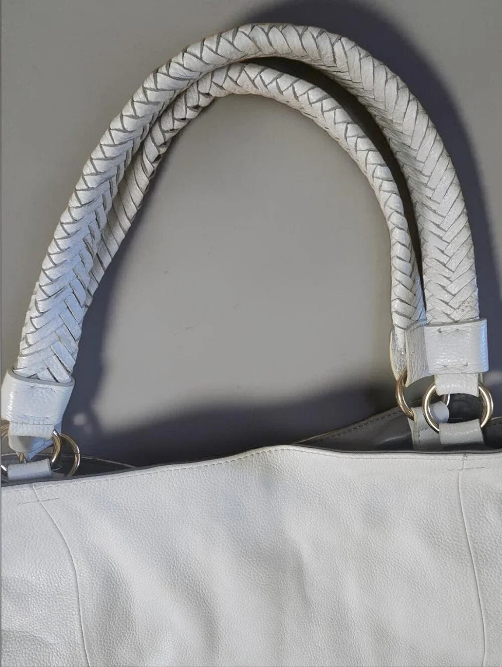 Vince Camuto White Leather Hobo Bag Braided Handle - Picture 11 of 16